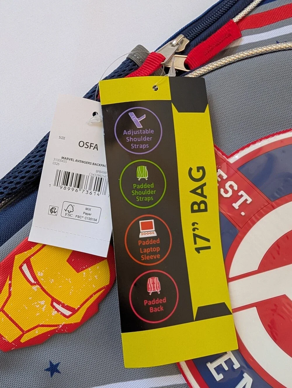 Marvel Avengers 17” Backpack Hulk Iron Man Captain America NWT